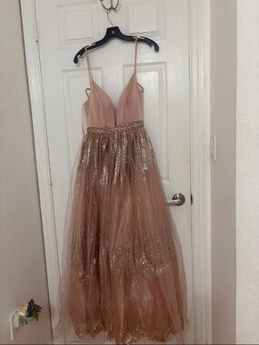 Camille La Vie Rose Gold Glitter Tulle Prom Dress